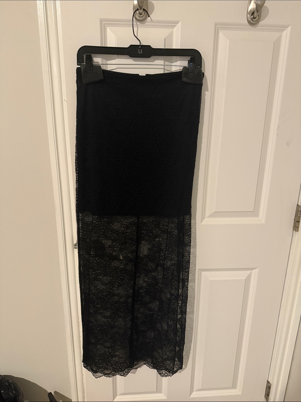 Alice + Olivia Black Lace Maxi Skirt with Sheer Lower Panel